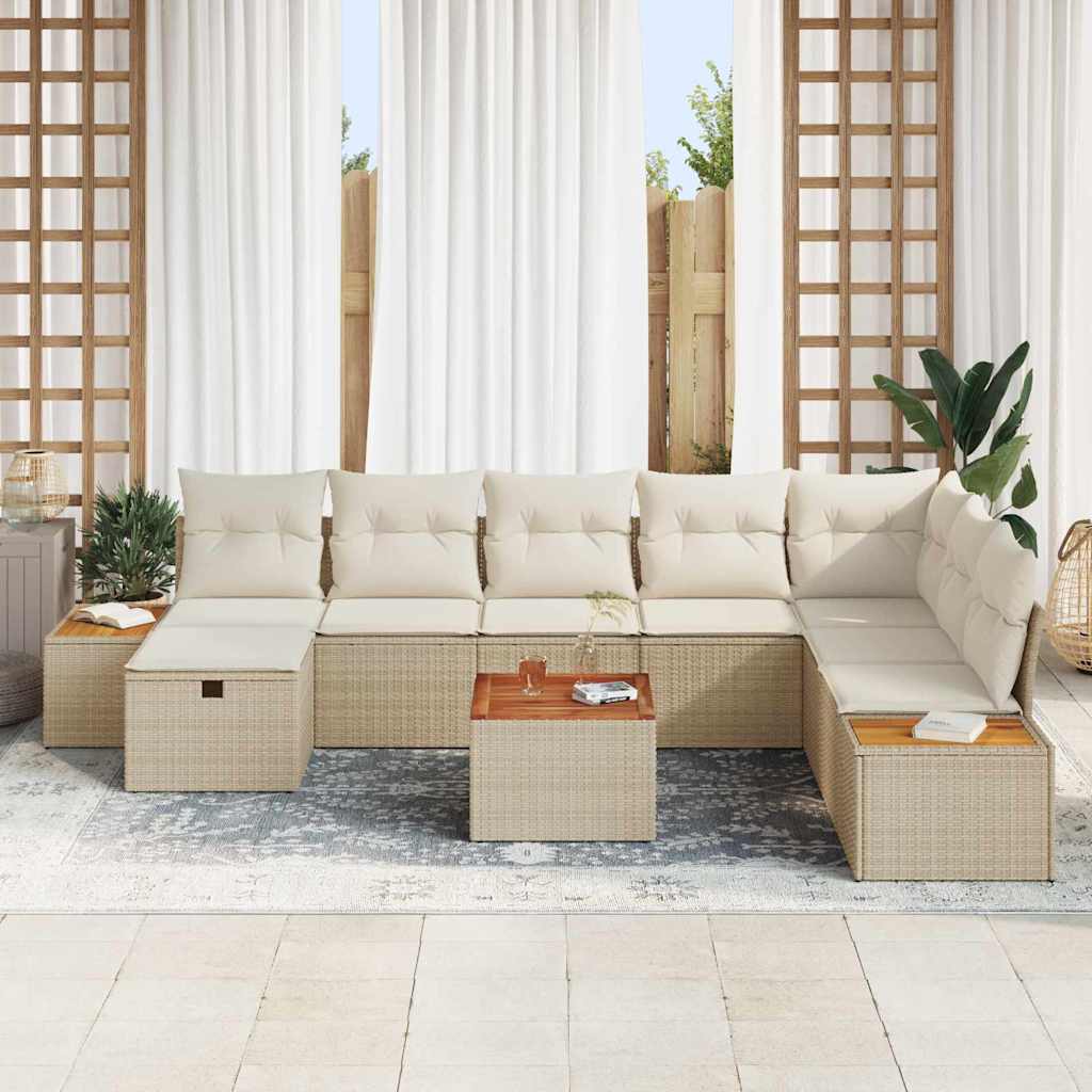 Garten-Sofa-Set mit Kissen 9 pcs Beige Poly Rattan